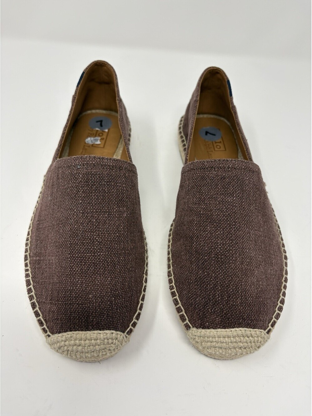 Polo Ralph Lauren Mens Espadrilles Size 7 Brown Canvas Jute Sole Slip On Casual